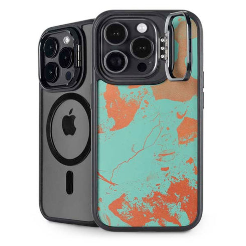 Turquoise and Orange Marble iPhone 15 Pro Kickstand Case